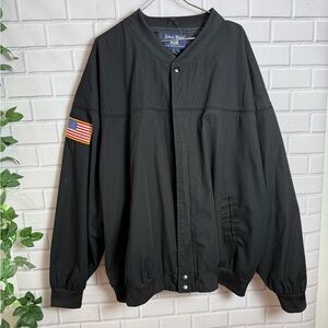 John Blair vintage Black Bomber Jacket with USA Flag Patch - Size 4XL-TL